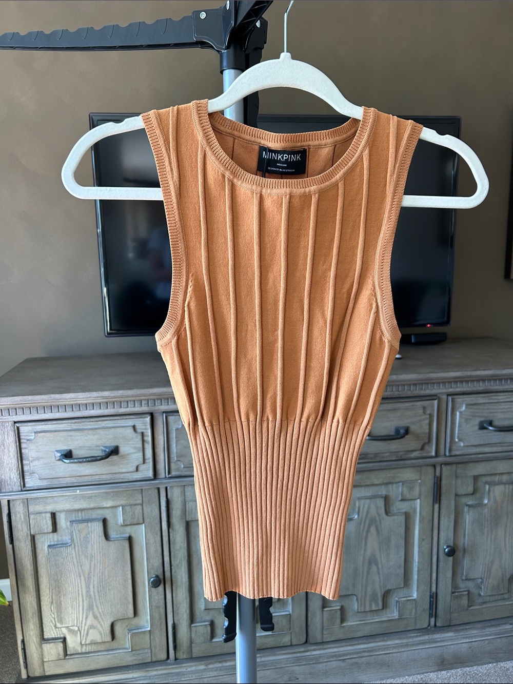 MINKPINK Rust Ribbed Knit Tank Top